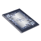 Monogram Naam Navy Blue Floral Silver Grey Elegant Notitieboek (Rechterzijde)