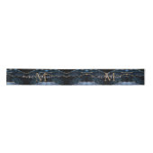 Monogram Naam Navy Blue Gold Glitter Ribbon Satijnen Lint (Voorkant)