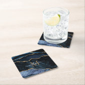 Monogram Naam Navy Blue Gold Marble Paper Onderzet Kartonnen Onderzetters (Insitu)