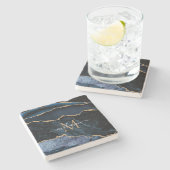 Monogram Naam Navy Blue Gold Marble Stone Onderzet Stenen Onderzetter (Zijkant)