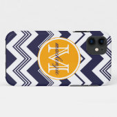 Monogram naam Navy Blue White Chevron Pattern Case-Mate iPhone Case (Achterkant (horizontaal))
