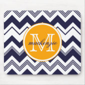 Monogram naam Navy Blue White Chevron Pattern Muismat (Voorkant)