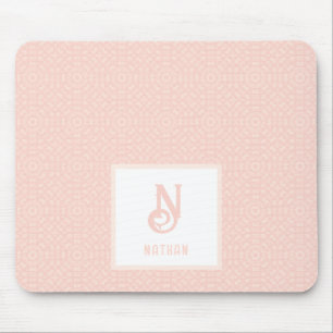 Monogram naam Neon Pink Peach Hearts Patroon Muismat