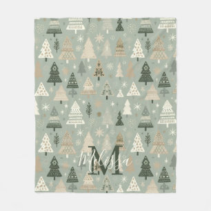 Monogram naam Noordse bomen Fleece Deken