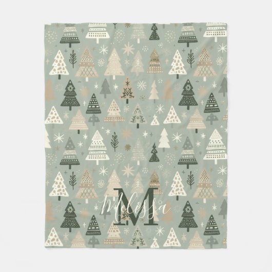 Monogram naam Noordse bomen Fleece Deken (Voorkant)