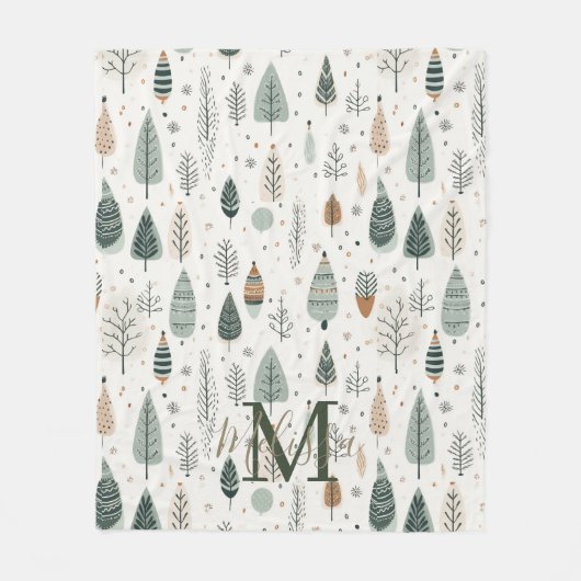 Monogram Naam Noordse Bomen Fleece Deken (Voorkant)