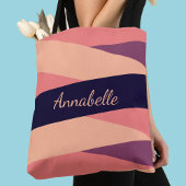 Monogram Naam of Initiaal Roze Paarse strepen Tote Bag
