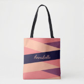 Monogram Naam of Initiaal Roze Paarse strepen Tote Bag (Voorkant)
