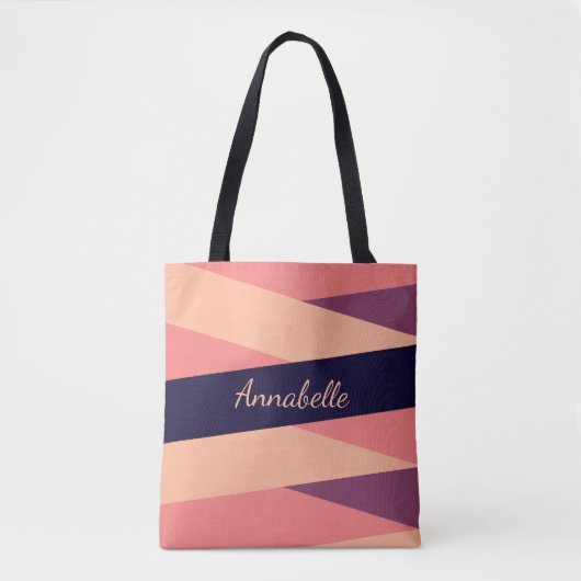 Monogram Naam of Initiaal Roze Paarse strepen Tote Bag (Voorkant)