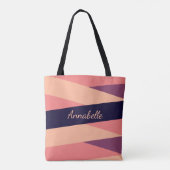 Monogram Naam of Initiaal Roze Paarse strepen Tote Bag (Achterkant)
