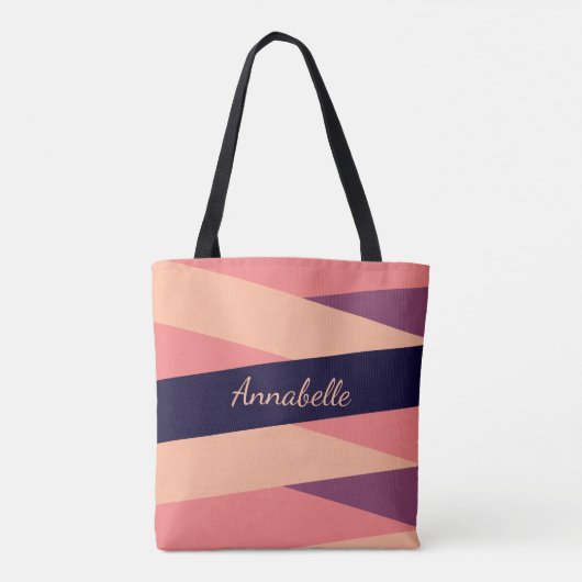 Monogram Naam of Initiaal Roze Paarse strepen Tote Bag (Achterkant)