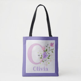 Monogram & Naam Olivia met Bloemen Tote Bag