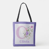 Monogram & Naam Olivia met Bloemen Tote Bag (Achterkant)