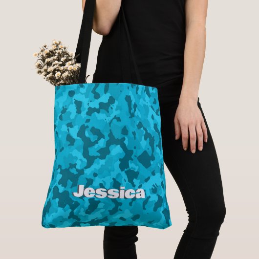Monogram Naam op Blue Camo | Tote Bag (Dichtbij)