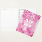 Monogram & naam op Faux Fuchsia Folie & Glitter Planner (Display)