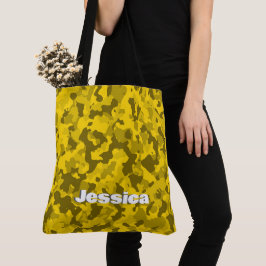 Monogram naam op gele camo | tote bag