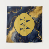 Monogram naam op NavyGold Abstract Marmer FluidArt Wandkleed (Voorkant (horizontaal))
