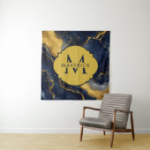 Monogram naam op NavyGold Abstract Marmer FluidArt Wandkleed (In situ)