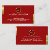 Monogram Naam Op Stunning Rode Gouden Tabs Visitekaartje (Voorkant / Achterkant)