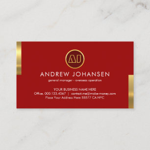 Monogram Naam Op Stunning Rode Gouden Tabs Visitekaartje
