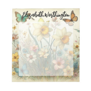 Monogram naam op vintage waterverf bloemen notitieblok