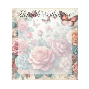 Monogram naam op vintage waterverf bloemen notitieblok