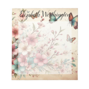 Monogram naam op vintage waterverf bloemen notitieblok