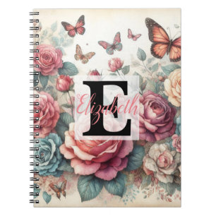 Monogram naam op vintage waterverf bloemen notitieboek