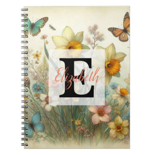 Monogram naam op vintage waterverf bloemen  notitieboek