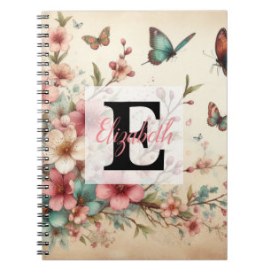 Monogram naam op vintage waterverf bloemen  notitieboek