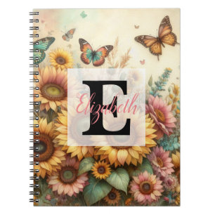 Monogram naam op vintage waterverf bloemen notitieboek