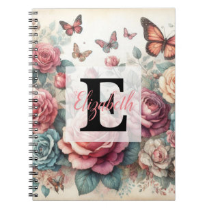 Monogram naam op vintage waterverf bloemen notitieboek