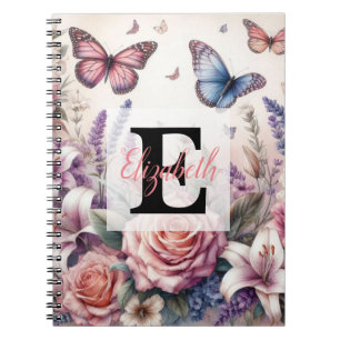 Monogram naam op vintage waterverf bloemen notitieboek