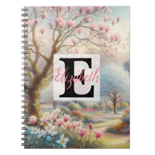 Monogram naam op vintage waterverf bloemenpark  notitieboek