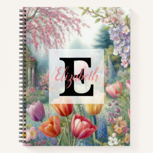 Monogram naam op vintage waterverf bloemenpark notitieboek