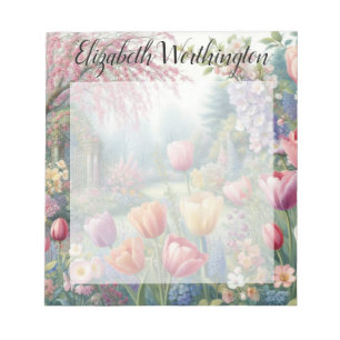Monogram naam op vintage waterverf bloemrijke park notitieblok