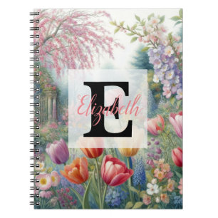 Monogram naam op vintage waterverf bloemrijke park notitieboek