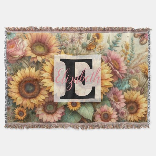 Monogram naam op  waterverf bloemen deken (Voorkant)