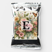 Monogram naam op waterverf Bloemen in pastels