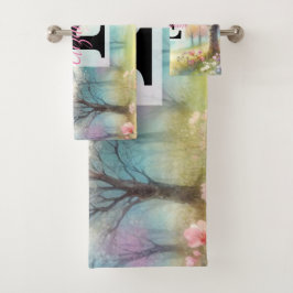 Monogram naam op waterverf Bloemen in pastels Bad Handdoek