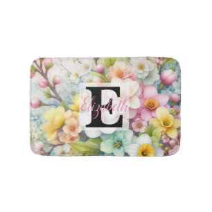 Monogram naam op waterverf Bloemen in pastels Badmat