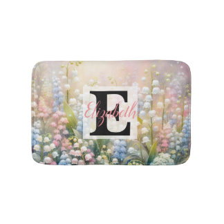 Monogram naam op waterverf Bloemen in pastels Badmat