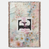 Monogram naam op waterverf Bloemen in pastels Deken (Voorkant Verticaal)