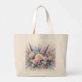 Monogram naam op waterverf Bloemen in pastels Grote Tote Bag (Achterkant)