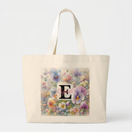 Monogram naam op waterverf Bloemen in pastels Grote Tote Bag
