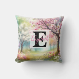 Monogram naam op waterverf Bloemen in pastels Kussen