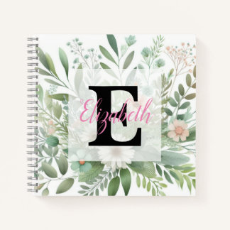 Monogram naam op waterverf Bloemen in pastels Notitieboek