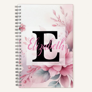 Monogram naam op waterverf Bloemen in pastels Notitieboek