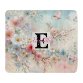 Monogram naam op waterverf Bloemen in pastels Snijplank