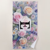 Monogram naam op waterverf Bloemen in pastels Strandlaken (Voorkant)